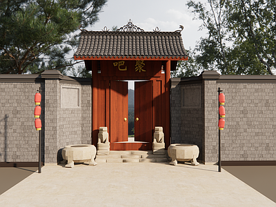 中式新中式古建筑 城门 古建筑 城墙 中式 门
