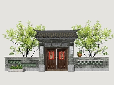 新中式庭院门 庭院木门 乡村庭院门 民居入户门 民居院门 农家乐大门