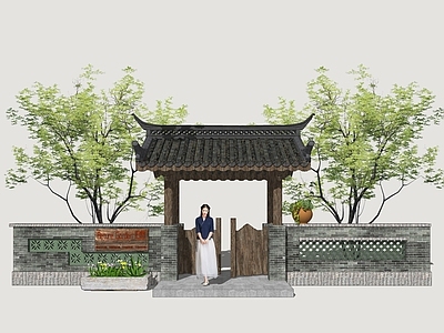 新中式庭院门 庭院木门 乡村庭院门 民居入户门 民宿大门 民居院门