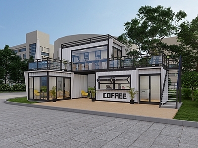 现代工业餐饮建筑 现代集装箱咖啡厅 简约风网红集装箱 社区服务休息驿站 集装箱餐饮建筑 工业风奶茶店