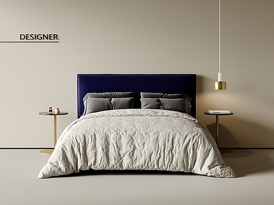 现代双人床 主卧床 布艺床 小吊灯