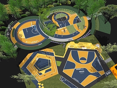 现代篮球场 创意篮球场景观 街角口袋公园景观 运动健身锻炼场地 体育运动公园景观 消防登高面设计