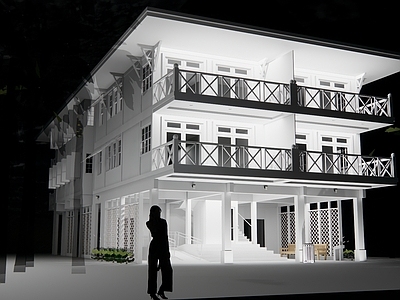 现代极简民宿建筑 南洋风格民宿 南洋风格餐饮建筑 平地民宿建筑