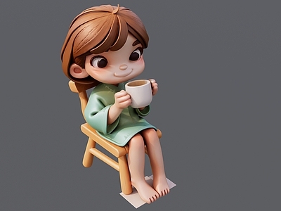 女人 坐在椅子上喝咖啡 小女孩
