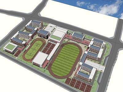 现代学校建筑 学校操场 教学楼学校 九年一贯制 现代风格