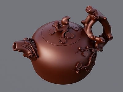 现代其他摆件 带雕花的紫砂茶壶