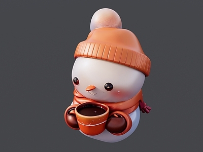 现代其他摆件 戴帽子喝咖啡 雪人