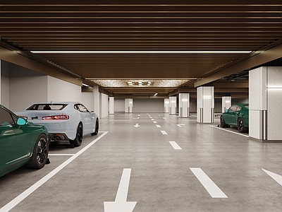 现代工业室内停车场 地下室停车场 停车场
