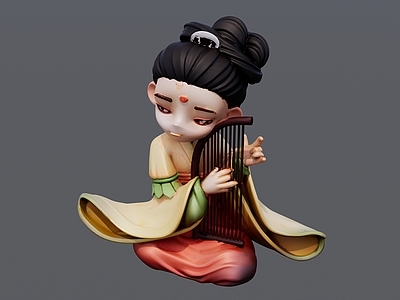 女人 弹琴盘坐的古装 侍女