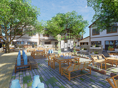 现代新中式餐饮建筑 乡村茶馆 中式茶楼 乡村售卖区 竹编茶楼