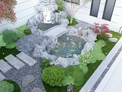 新中式现代别墅庭院 新中式庭院太湖石