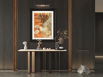 现代新中式玄关柜 端景柜玄关柜 玄关 挂画 饰品