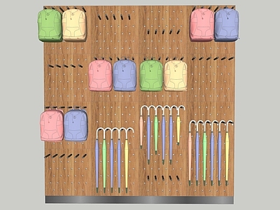 现代原木挂件 洞洞板 置物架 展示架 背包 雨伞