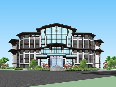 新中式现代风格建筑 民族特色酒店 新中式酒店
