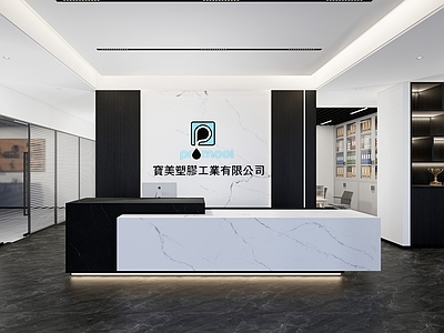 现代极简办公大堂 黑白灰极简办公室