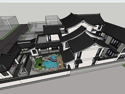 新中式中式四合院 中式别墅 合院 中式建筑