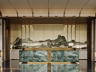 新中式轻奢售楼处 中式轻奢 新中式 售楼处会客区 前台