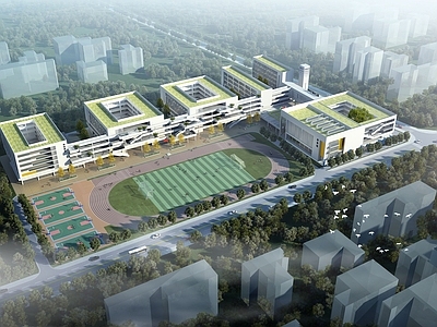 现代学校建筑 中学 教学楼学校 学校操场