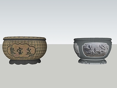新中式中式其他景观小品 雕花石盆