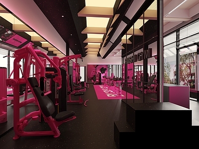 现代健身房 健身器材 前台 设计吊顶 健身房