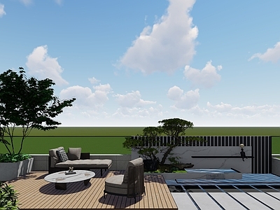 现代禅意屋顶花园 景观庭院 流水景墙 浅水景观