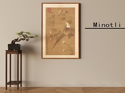 中式挂画 花几花架盆景盆栽 中式挂画装饰画