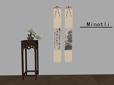 新中式花几 花几花架盆景盆栽 新中式实木花几 中式字画装饰挂画