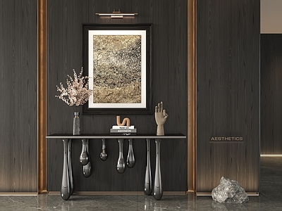 现代新中式玄关柜 端景柜玄关柜 边柜 挂画 饰品