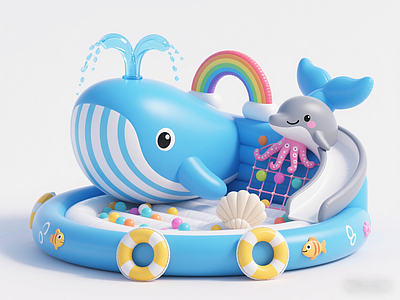 新中式儿童游乐空间 商场气垫鲸鱼滑梯 海洋儿童活动区 商业美陈 景观互动雕塑小品 艺术装置