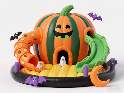 现代儿童游乐空间 万圣节南瓜淘气堡 艺术装置 景观互动雕塑小品 网红打卡装置 商业美陈