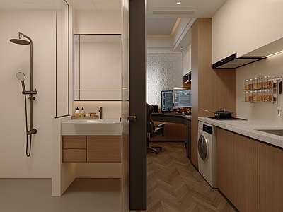 现代简约公寓 公寓 一字型公寓 黑白棕 折叠餐桌