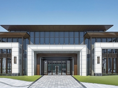 新中式售楼处建筑 新中式 售楼部 会所 商业