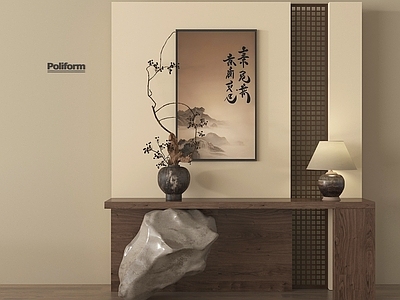 新中式条案 新中式端景条案 端景柜 装饰画 摆件 台灯