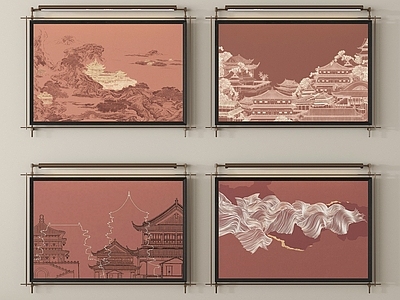 新中式背景墙 新中式背景墙 背景墙装饰画 装饰挂画