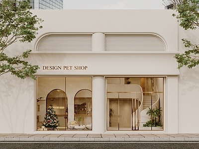 奶油简约宠物店 奶油风宠物店门头 沙发茶几 装饰摆件