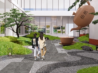 中式现代庭院小品 小庭院空间 茶空间 中庭空间 中式庭院空间 现代中式庭院空间