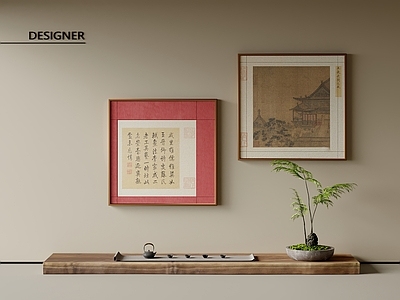 新中式挂画 画框 茶室挂画 书房挂画 茶具 茶桌摆件