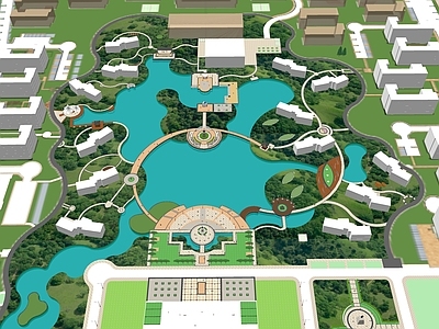 现代景观公园 城市公园 中式 滨水公园