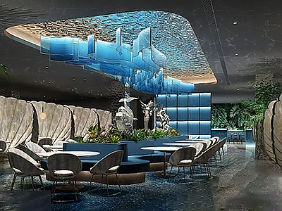 现代其他餐饮空间 现代美人鱼海鲜 自助餐厅 异形大吊灯