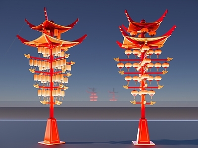 现代景观灯 景观造型灯笼柱 商业美陈灯饰 不夜城灯笼灯架 灯笼美陈 灯笼组合