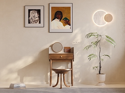 中古原木妆台妆凳 梳妆台 中古风 紧凑型 绿植