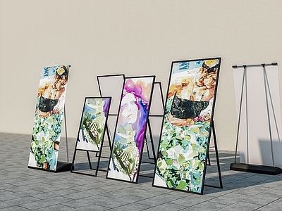 现代极简其他摆件 防风易拉宝展示架 丽屏展架 kt板支架海报展 立式落地式易拉宝 广告牌折叠立牌