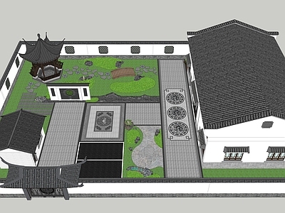 中式新中式乡村庭院 乡村独栋别墅 中式仿古庭院