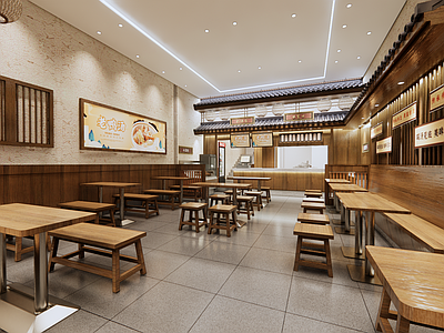 新中式原木快餐店 粉面快餐 施工图