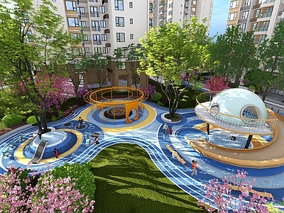 现代儿童游乐空间 现代自然 曲线儿童景观 儿童场地 太空主题 居住区儿童空间