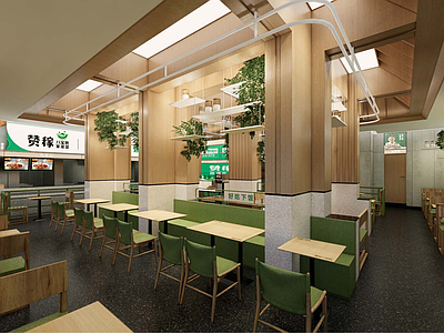 现代原木快餐店 快餐店 施工图