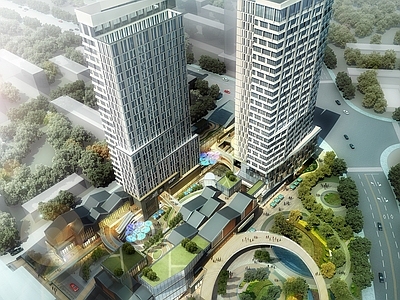 现代新中式商场建筑 建发城市广场 商业综合体 高层办公公寓 多层商业