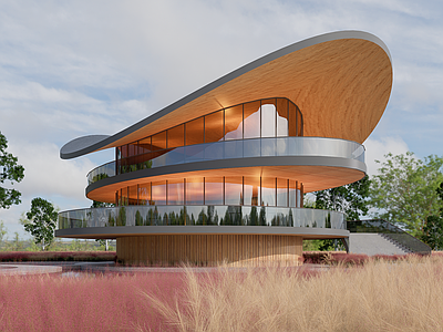 现代售楼处建筑 现代曲线建筑 曲线展示中心 售楼部 销售中心建筑 乡村接待中心