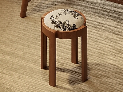 新中式吧凳 新中式凳子 实木凳子 印花凳子
