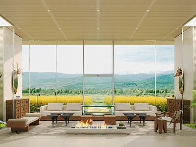 现代售楼处 现代 售楼部 休闲区 植物 园林